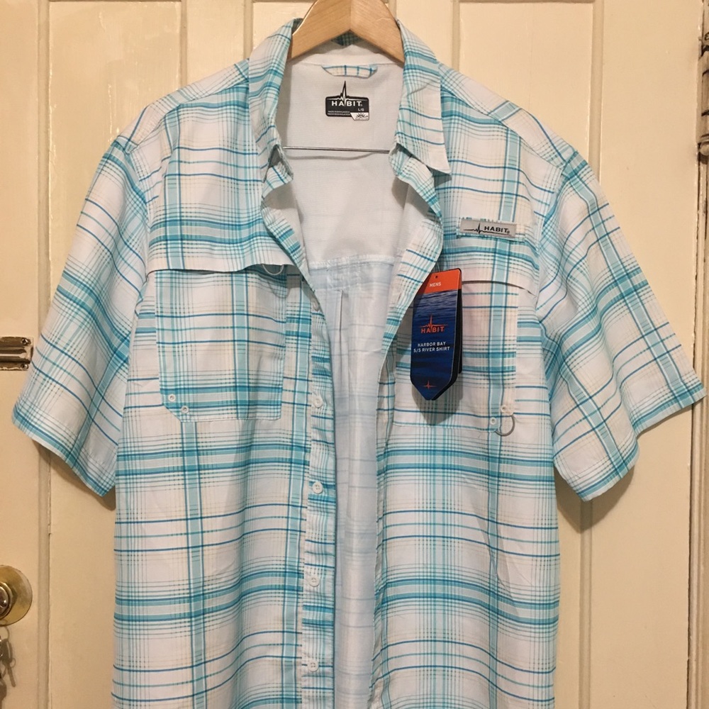 Habit Outdoors Gear Vented Moisture Wicking Men’s Shirt Large, Color Blue, White